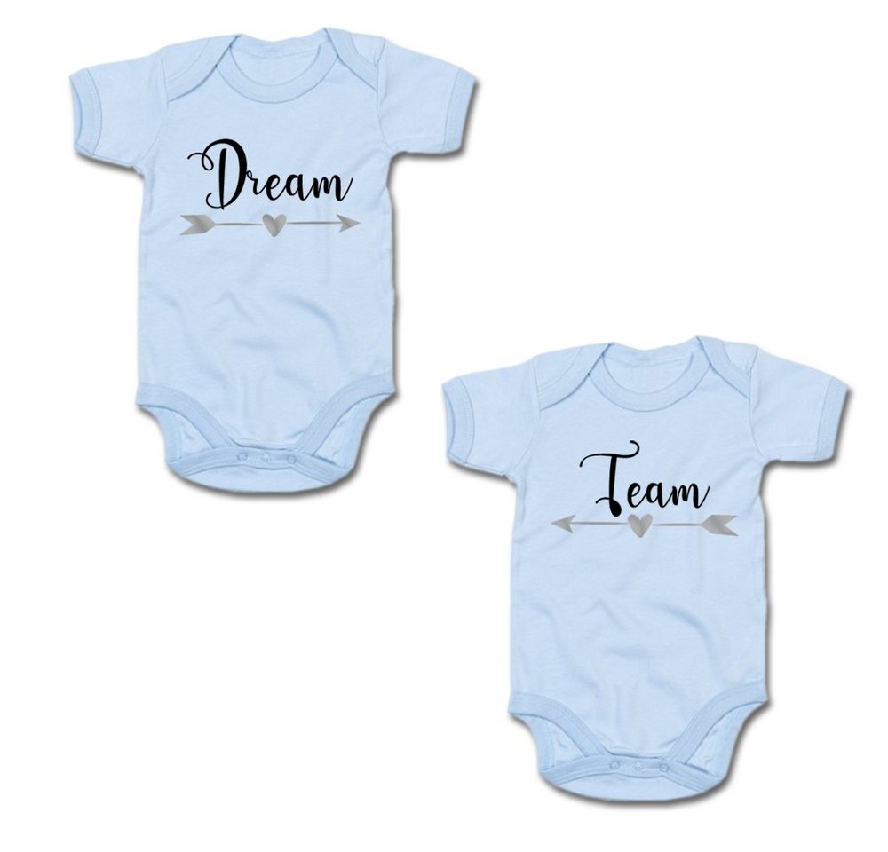 G-graphics Kurzarmbody Dream & Team (Zwillingsset / Twinset, 2-tlg., Baby-Body-Set) für Zwillinge / Twins mit Sprüchen von G-graphics