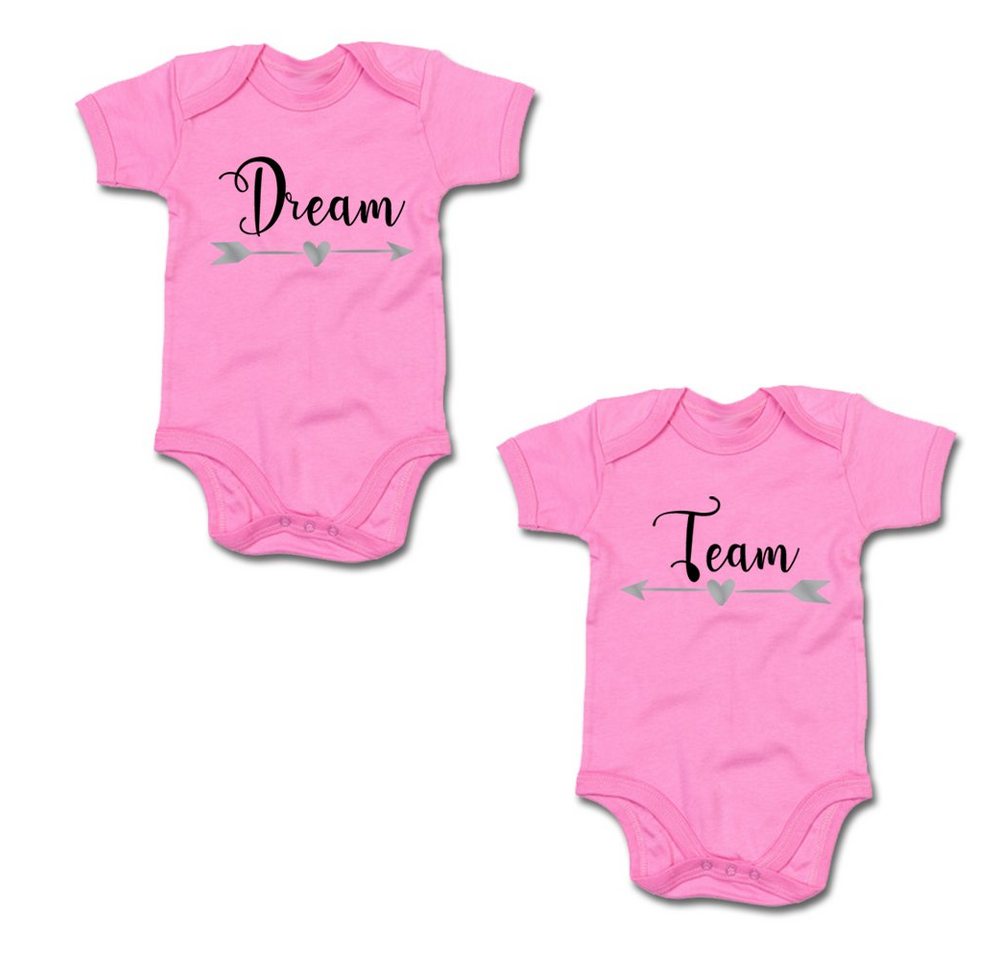 G-graphics Kurzarmbody Dream & Team (Zwillingsset / Twinset, 2-tlg., Baby-Body-Set) für Zwillinge / Twins mit Sprüchen von G-graphics