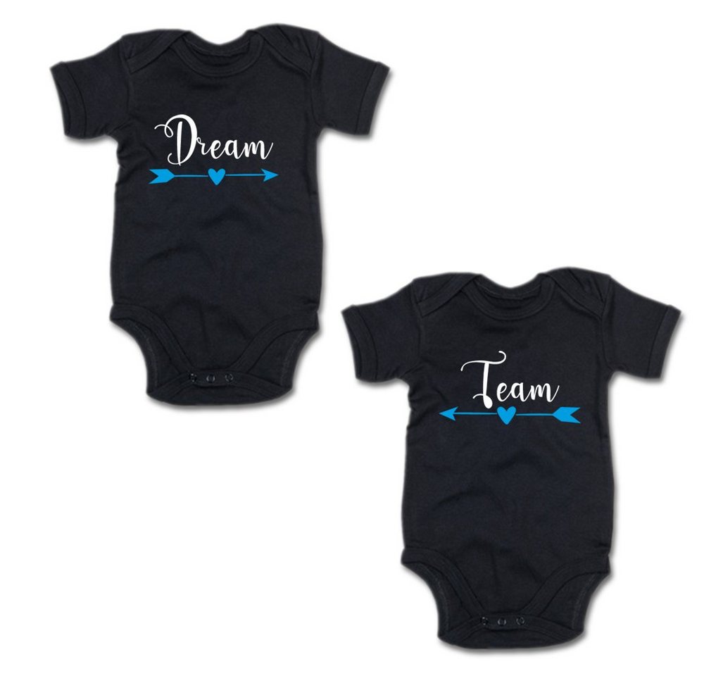 G-graphics Kurzarmbody Dream & Team (Zwillingsset / Twinset, 2-tlg., Baby-Body-Set) für Zwillinge / Twins mit Sprüchen von G-graphics