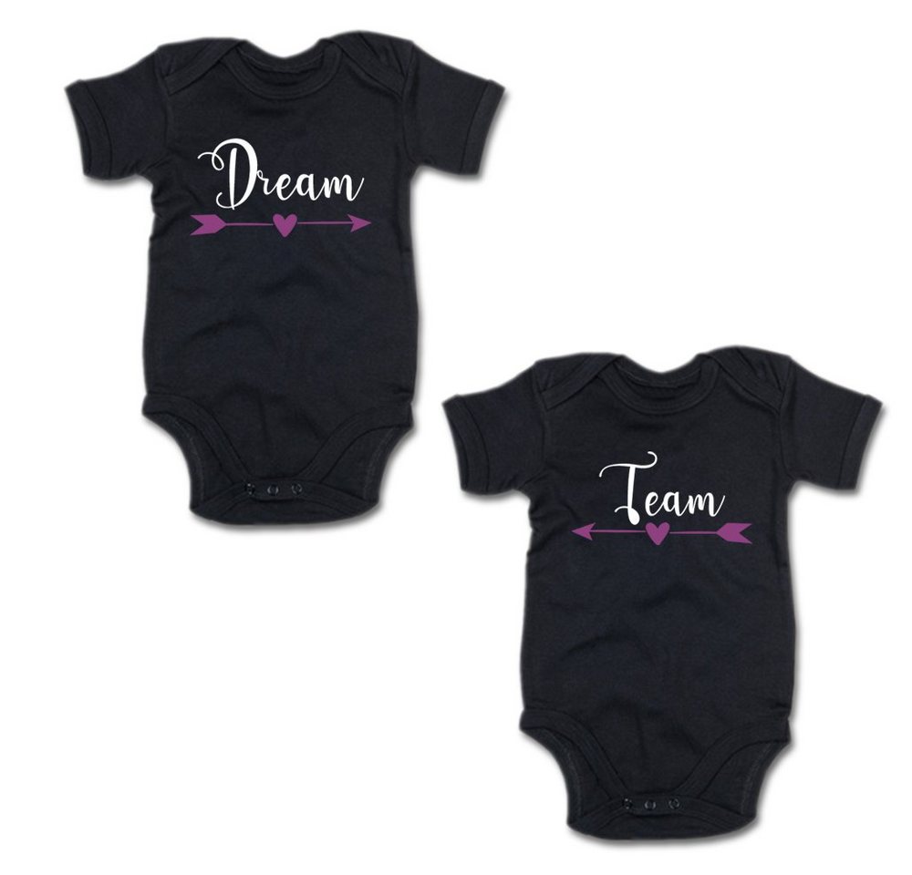 G-graphics Kurzarmbody Dream & Team (Zwillingsset / Twinset, 2-tlg., Baby-Body-Set) für Zwillinge / Twins mit Sprüchen von G-graphics