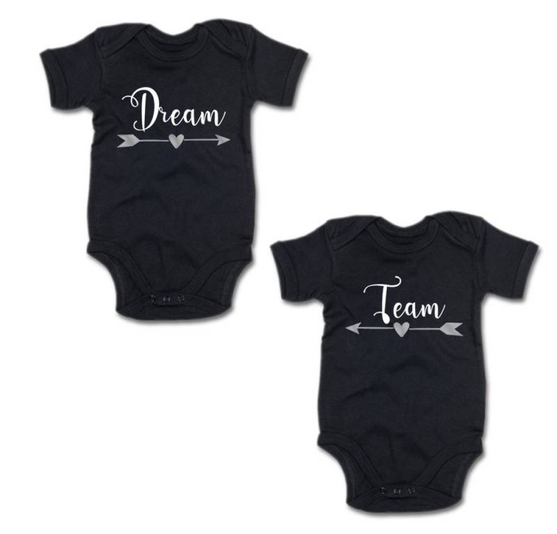 G-graphics Kurzarmbody Dream & Team (Zwillingsset / Twinset, 2-tlg., Baby-Body-Set) für Zwillinge / Twins mit Sprüchen von G-graphics