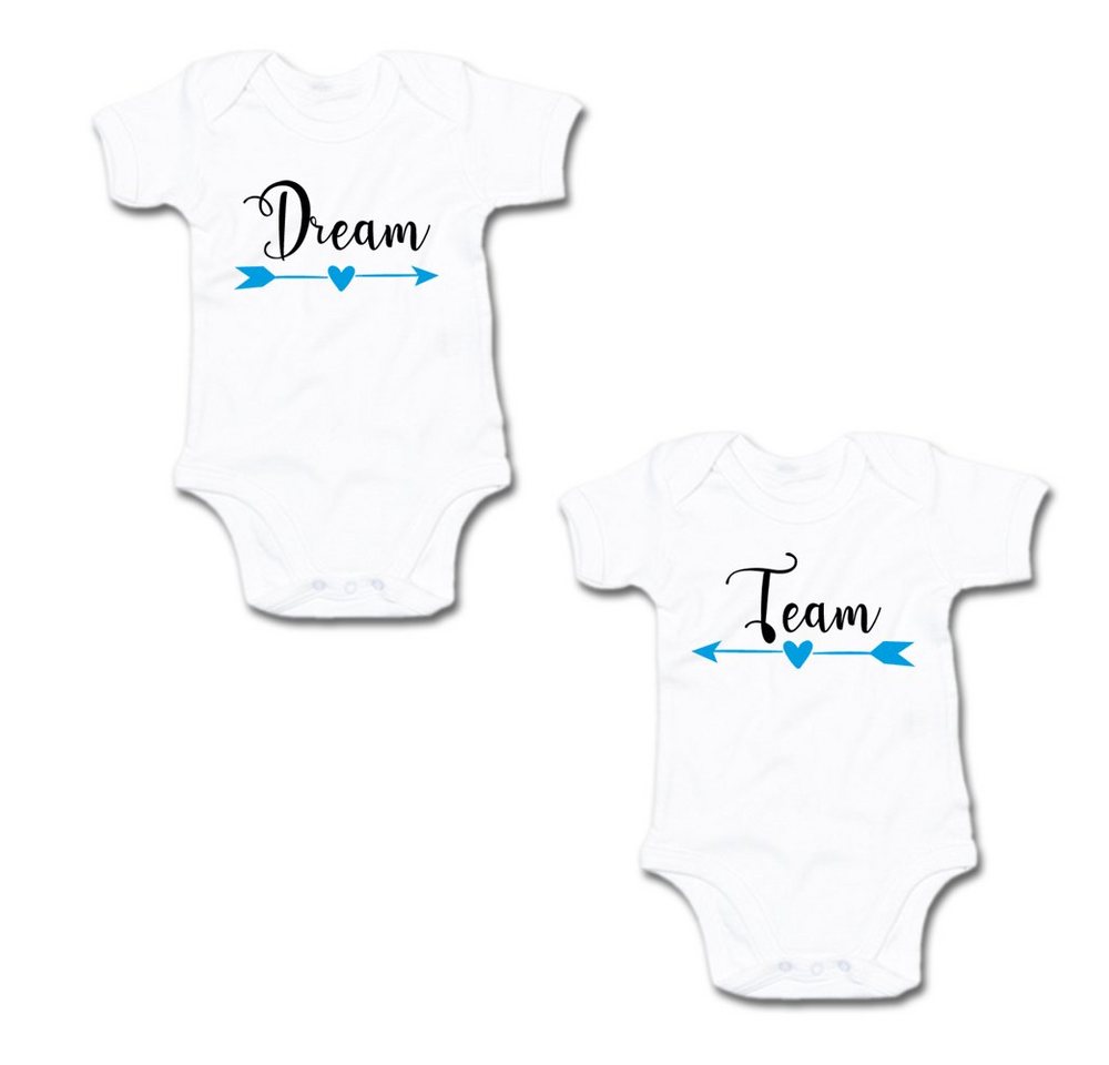 G-graphics Kurzarmbody Dream & Team (Zwillingsset / Twinset, 2-tlg., Baby-Body-Set) für Zwillinge / Twins mit Sprüchen von G-graphics