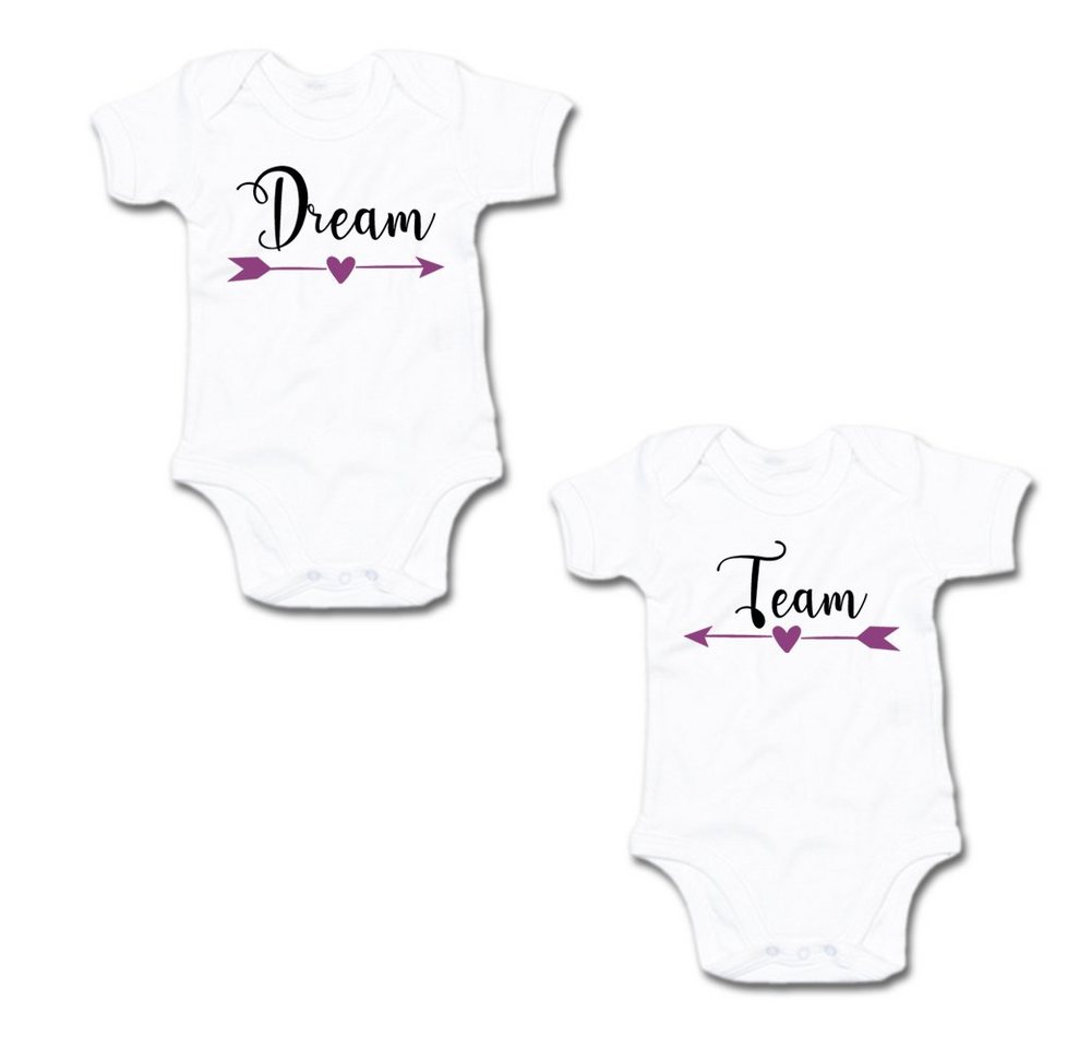 G-graphics Kurzarmbody Dream & Team (Zwillingsset / Twinset, 2-tlg., Baby-Body-Set) für Zwillinge / Twins mit Sprüchen von G-graphics