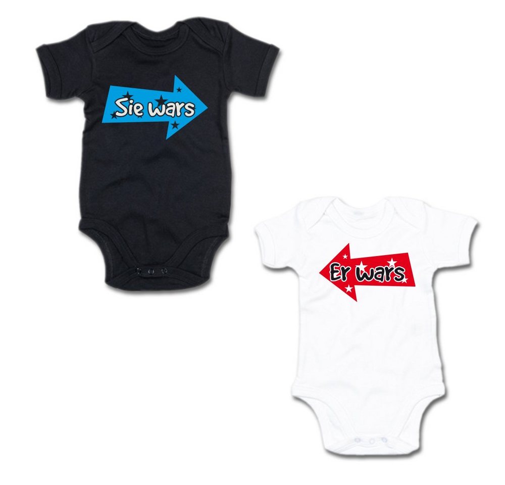 G-graphics Kurzarmbody Er wars & Sie wars (Zwillingsset / Twinset, 2-tlg., Baby-Body-Set) für Zwillinge / Twins mit Sprüchen von G-graphics