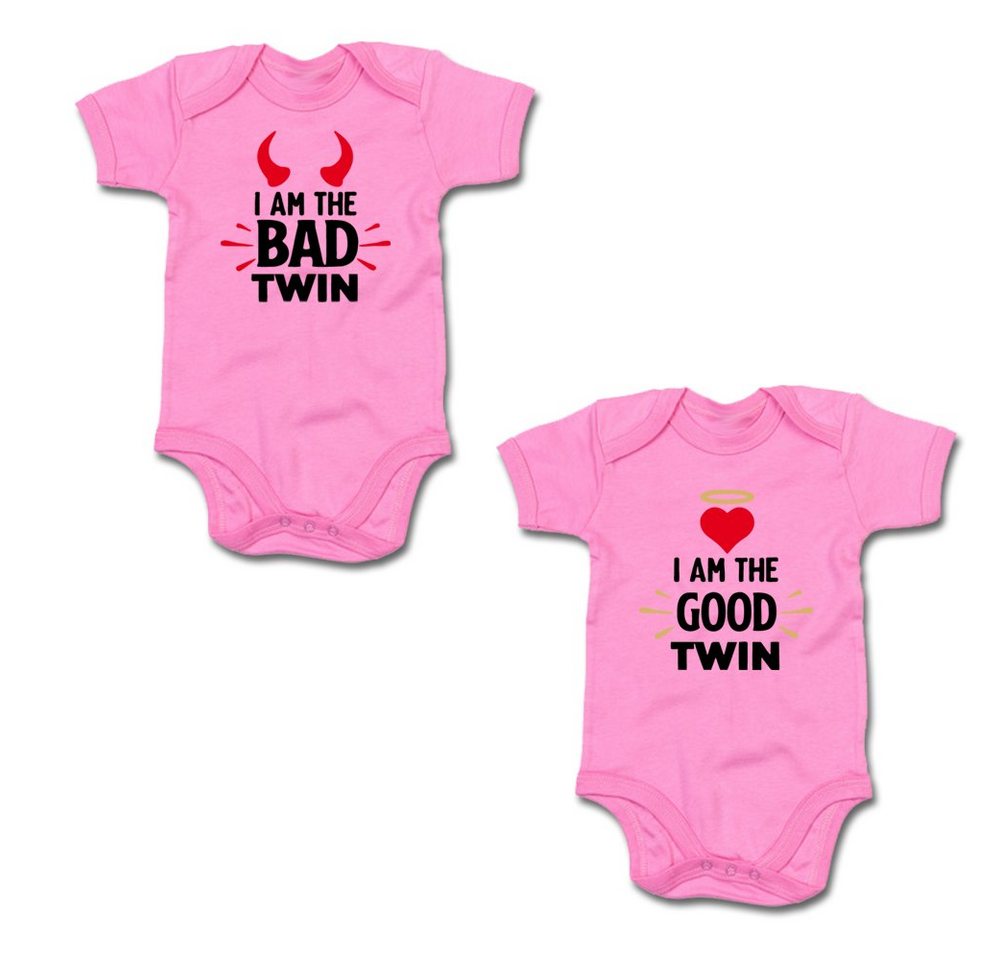 G-graphics Kurzarmbody I am the bad Twin & I am the good Twin (Zwillingsset / Twinset, 2-tlg., Baby-Body-Set) für Zwillinge / Twins mit Sprüchen von G-graphics