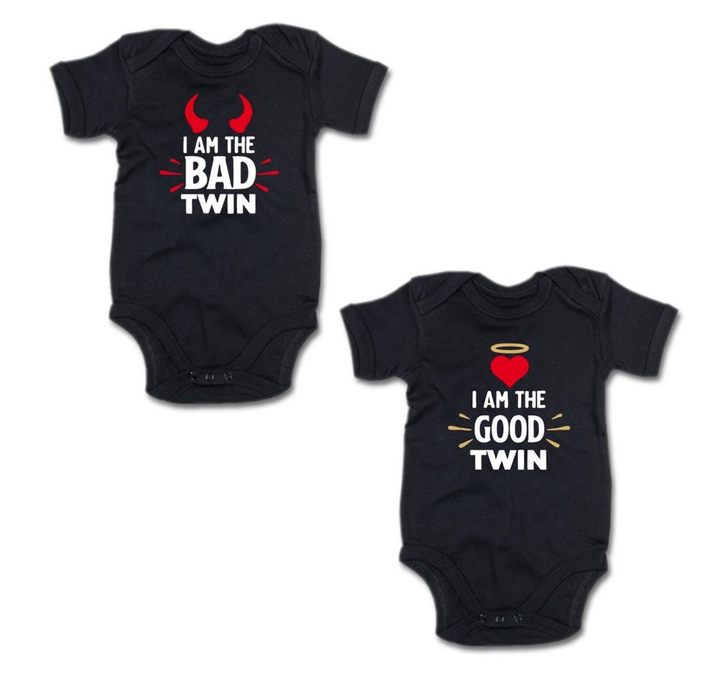 G-graphics Kurzarmbody I am the bad Twin & I am the good Twin (Zwillingsset / Twinset, 2-tlg., Baby-Body-Set) für Zwillinge / Twins mit Sprüchen von G-graphics