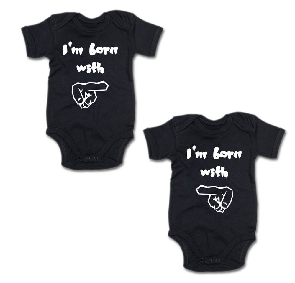 G-graphics Kurzarmbody I´m born with (Zwillingsset / Twinset, 2-tlg., Baby-Body-Set) für Zwillinge / Twins mit Sprüchen von G-graphics