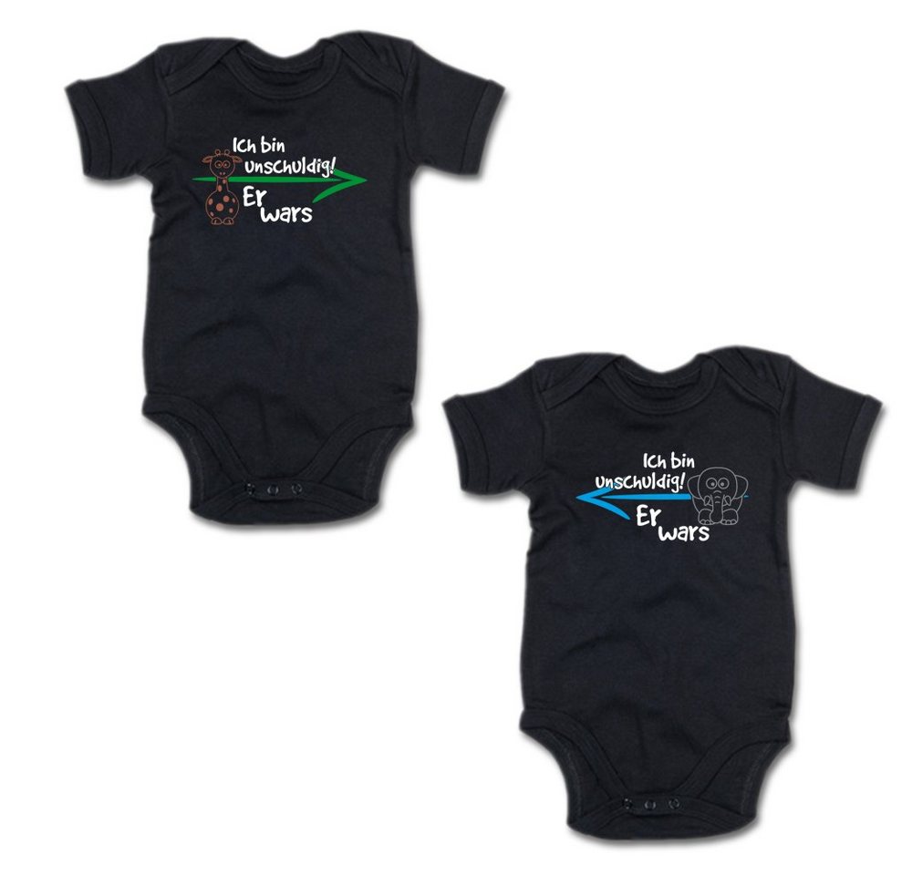 G-graphics Kurzarmbody Ich bin unschuldig! – Er wars & Er wars (Zwillingsset / Twinset, 2-tlg., Baby-Body-Set) für Zwillinge / Twins mit Sprüchen von G-graphics