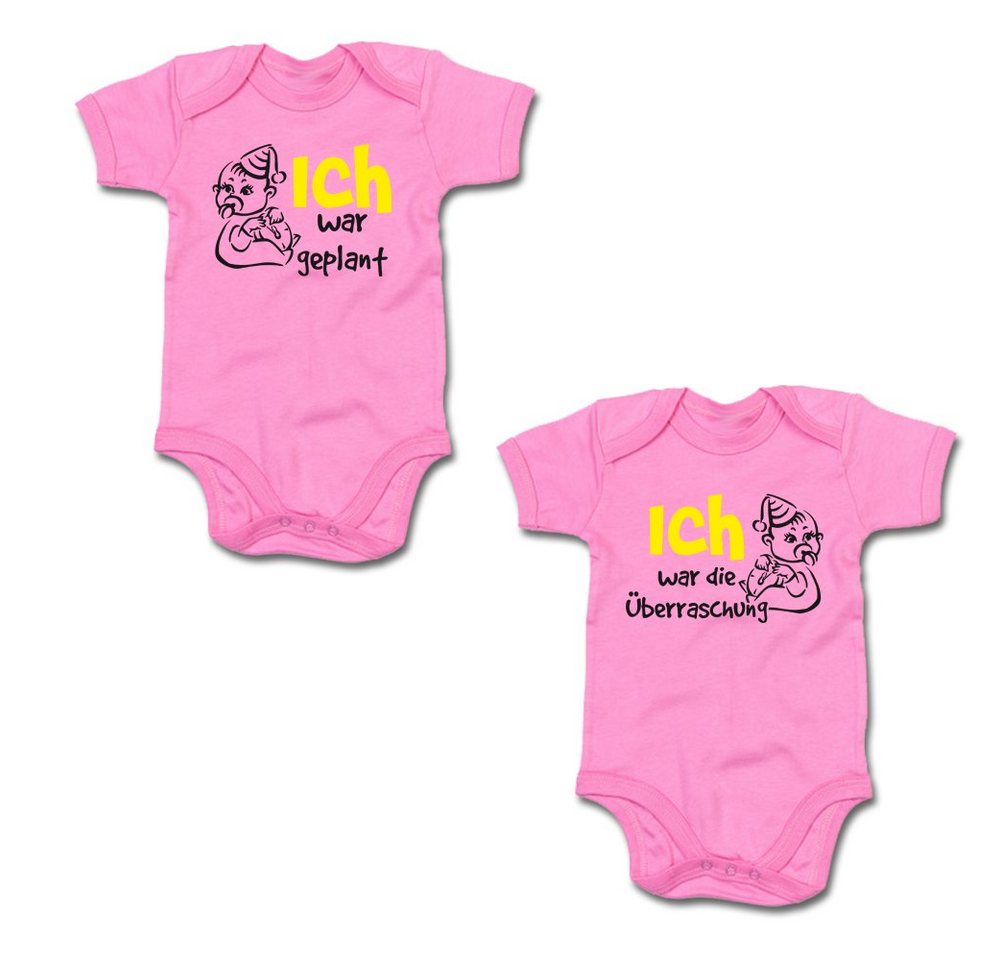 G-graphics Kurzarmbody Ich war geplant! & Ich war die Überraschung! (Zwillingsset / Twinset, 2-tlg., Baby-Body-Set) für Zwillinge / Twins mit Sprüchen von G-graphics