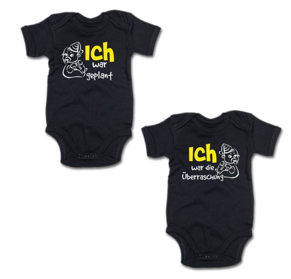 G-graphics Kurzarmbody Ich war geplant! & Ich war die Überraschung! (Zwillingsset / Twinset, 2-tlg., Baby-Body-Set) für Zwillinge / Twins mit Sprüchen von G-graphics