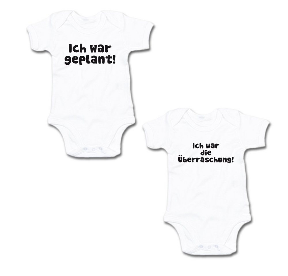 G-graphics Kurzarmbody Ich war geplant! & Ich war die Überraschung! (Zwillingsset / Twinset, 2-tlg., Baby-Body-Set) für Zwillinge / Twins mit Sprüchen von G-graphics