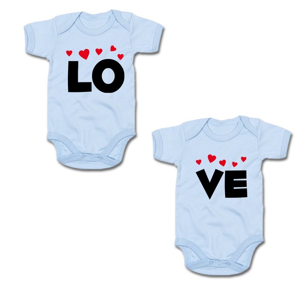 G-graphics Kurzarmbody LO & VE (Zwillingsset / Twinset, 2-tlg., Baby-Body-Set) für Zwillinge / Twins mit Sprüchen von G-graphics