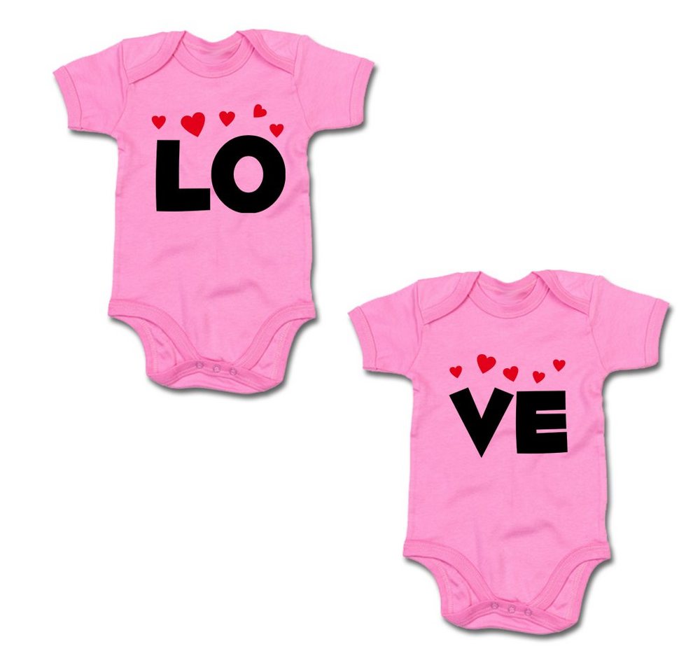 G-graphics Kurzarmbody LO & VE (Zwillingsset / Twinset, 2-tlg., Baby-Body-Set) für Zwillinge / Twins mit Sprüchen von G-graphics