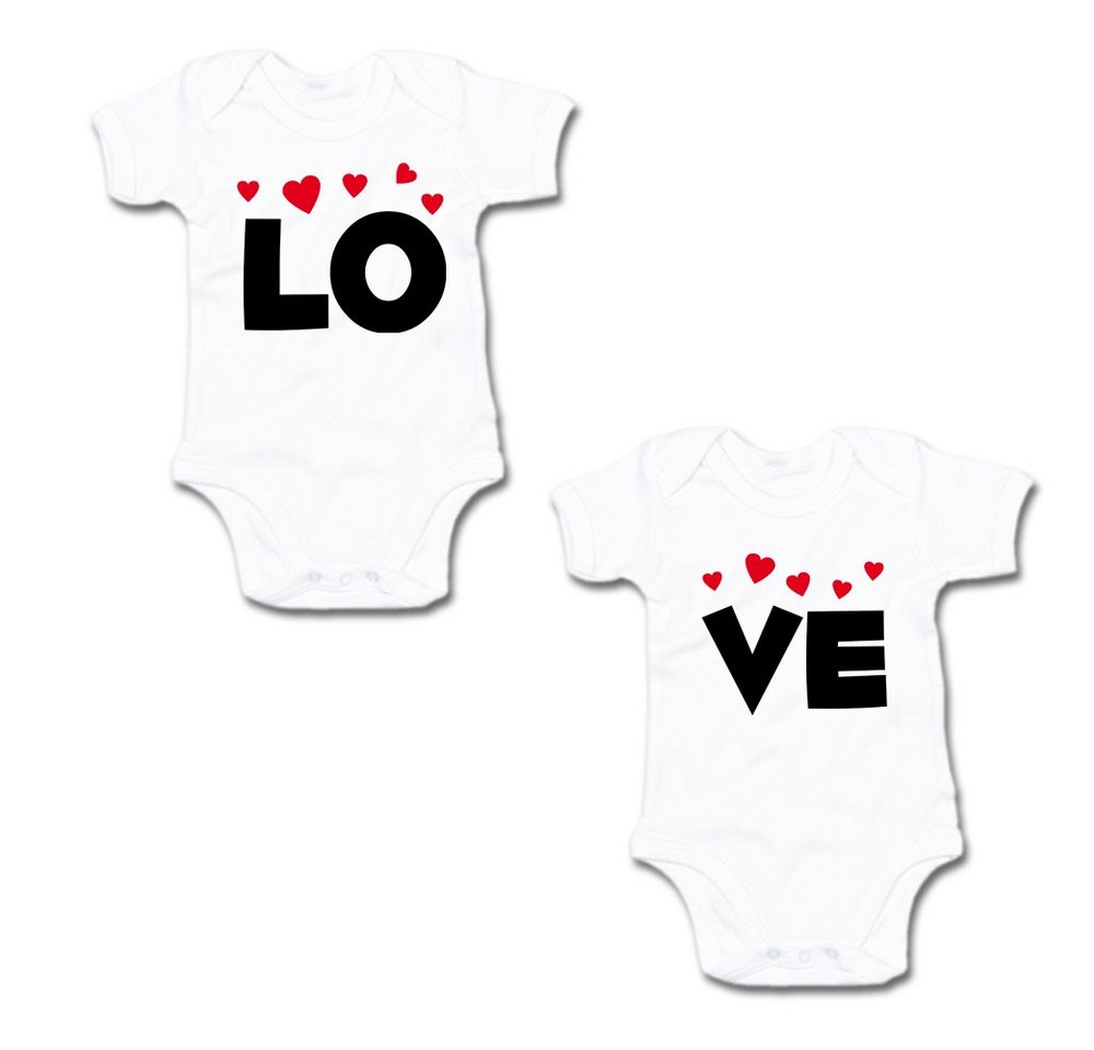 G-graphics Kurzarmbody LO & VE (Zwillingsset / Twinset, 2-tlg., Baby-Body-Set) für Zwillinge / Twins mit Sprüchen von G-graphics