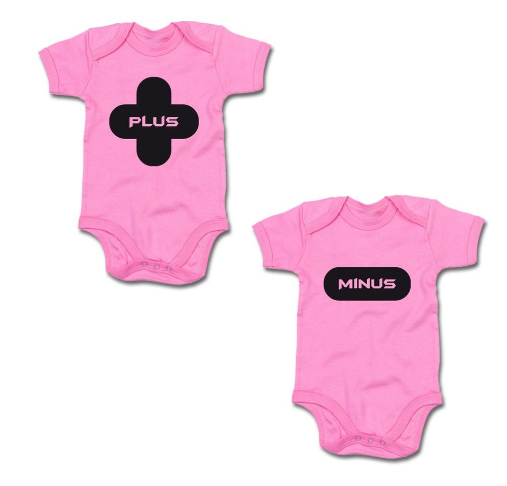 G-graphics Kurzarmbody Plus & Minus (Zwillingsset / Twinset, 2-tlg., Baby-Body-Set) für Zwillinge / Twins mit Sprüchen von G-graphics