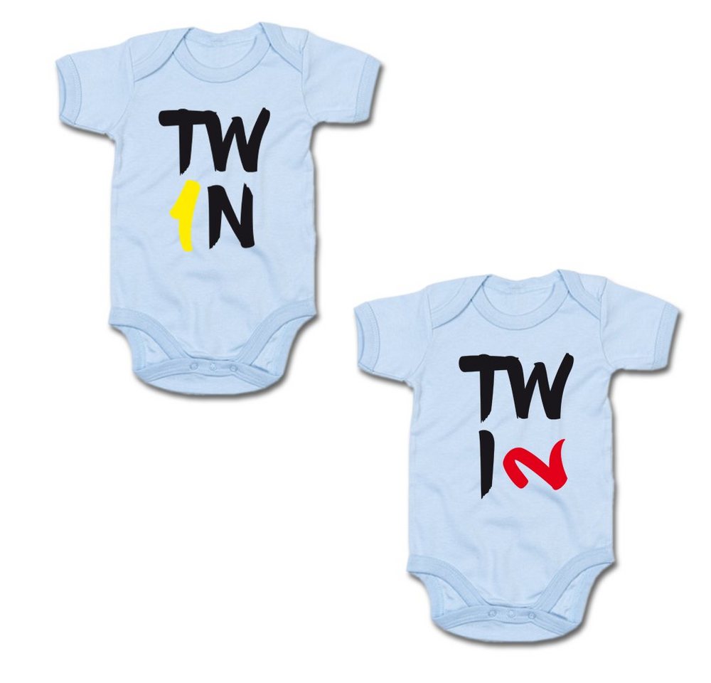 G-graphics Kurzarmbody Twin 1 & Twin 2 (Zwillingsset / Twinset, 2-tlg., Baby-Body-Set) für Zwillinge / Twins mit Sprüchen von G-graphics