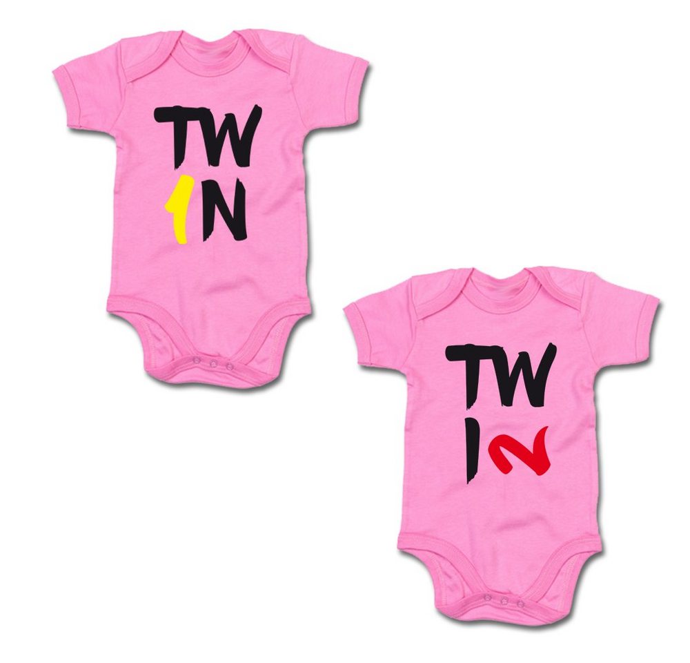 G-graphics Kurzarmbody Twin 1 & Twin 2 (Zwillingsset / Twinset, 2-tlg., Baby-Body-Set) für Zwillinge / Twins mit Sprüchen von G-graphics