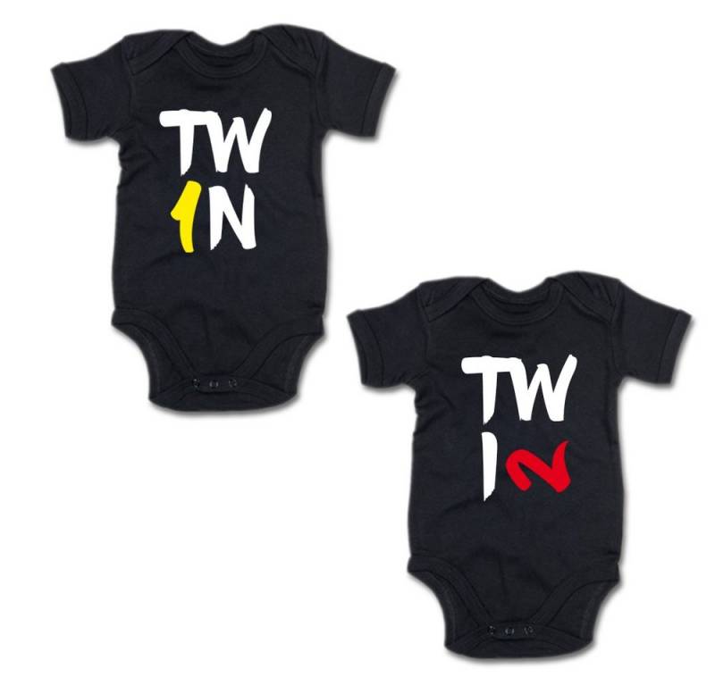 G-graphics Kurzarmbody Twin 1 & Twin 2 (Zwillingsset / Twinset, 2-tlg., Baby-Body-Set) für Zwillinge / Twins mit Sprüchen von G-graphics