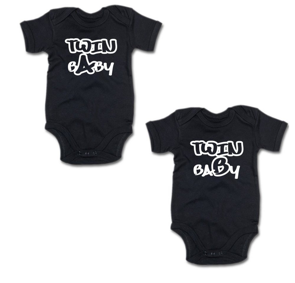 G-graphics Kurzarmbody Twin Baby A & Twin Baby B (Zwillingsset / Twinset, 2-tlg., Baby-Body-Set) für Zwillinge / Twins mit Sprüchen von G-graphics