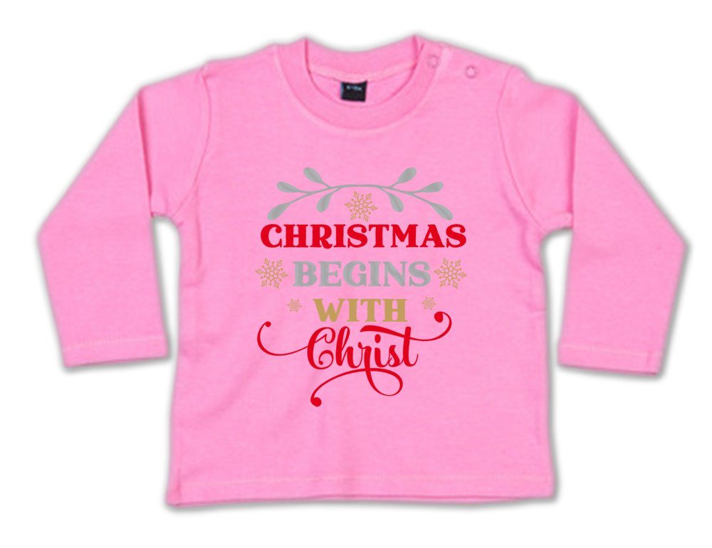 G-graphics Longsleeve Christmas begins with christ Baby Sweater, Baby Longsleeve T, mit Spruch / Sprüche, mit Print / Aufdruck, Geschenk zu Weihnachten von G-graphics