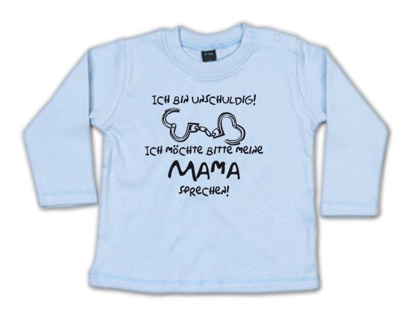 G-graphics Longsleeve Ich bin unschuldig! Ich möchte bitte meine Mama sprechen! Baby Sweater / Longsleeve T mit Spruch von G-graphics