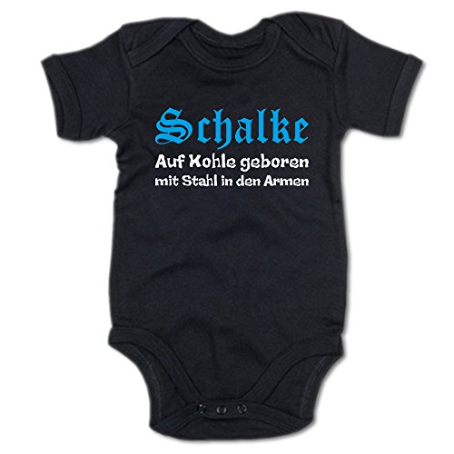 G-graphics Schalke - Auf Kohle geboren mit Stahl in den Armen Baby Body Suit Strampler 250.0256 (6-12 Monate, schwarz) von G-graphics