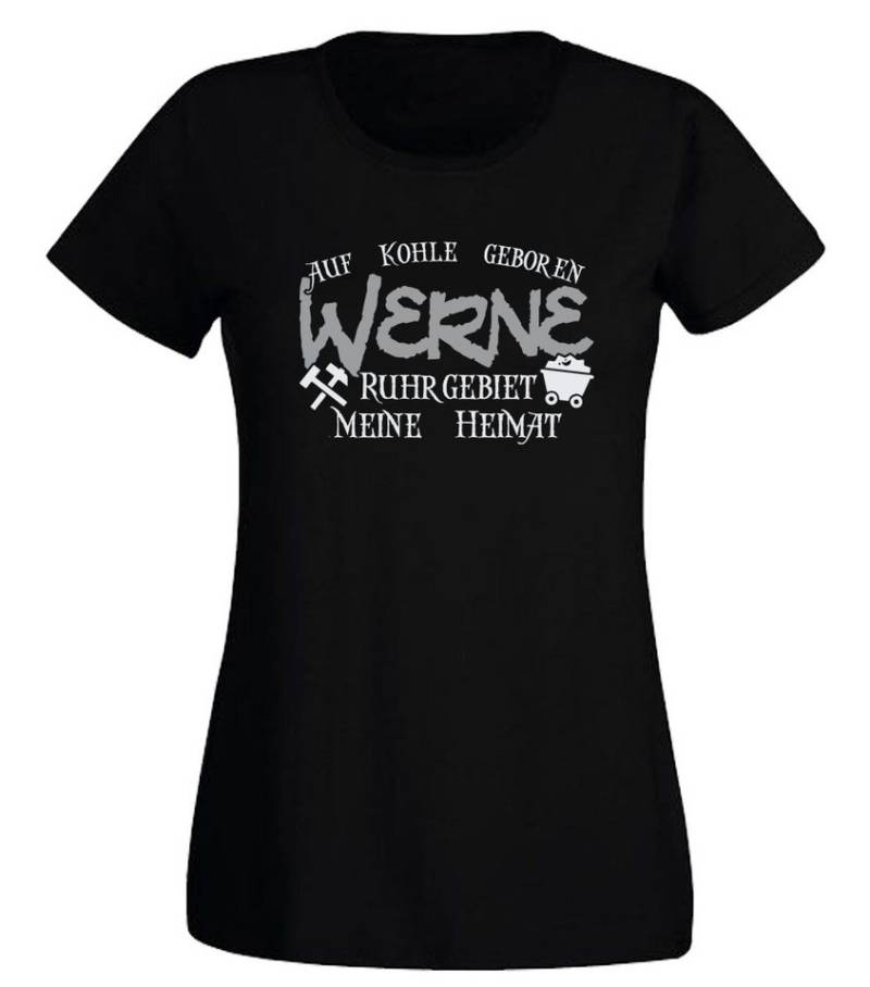 G-graphics T-Shirt Auf Kohle geboren – WERNE – Ruhrgebiet – Meine Heimat Slim-fit Damen T-Shirt mit Ruhrgebietsmotiv von G-graphics