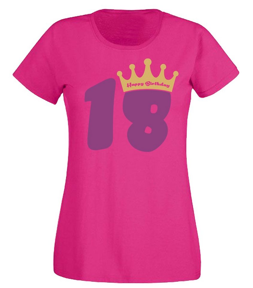 G-graphics T-Shirt 18 – Happy Birtday – mit Krone Slim-fit Damen T-Shirt mit Motiv zum 18. Geburtstag von G-graphics