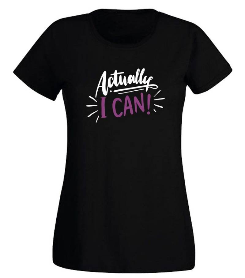 G-graphics T-Shirt Actually I can! Slim-fit- Damen T-Shirt mit Statement / Spruch als Frontprint von G-graphics