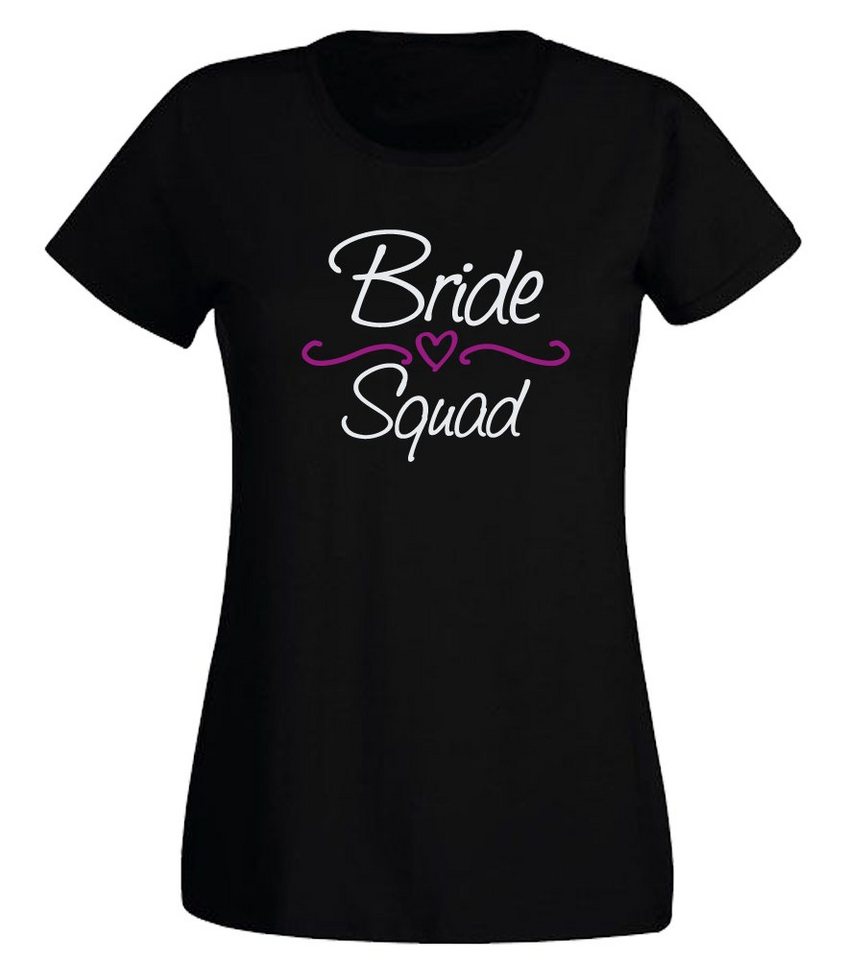 G-graphics T-Shirt Damen T-Shirt - Bride Squad JGA-Shirt, Junggesellinnen-Abschied, Poltershirts, mit Frontprint / Aufdruck auf der Vorderseite, Bachelorette, Slim-fit, für Begleiterin / Begleitung von G-graphics