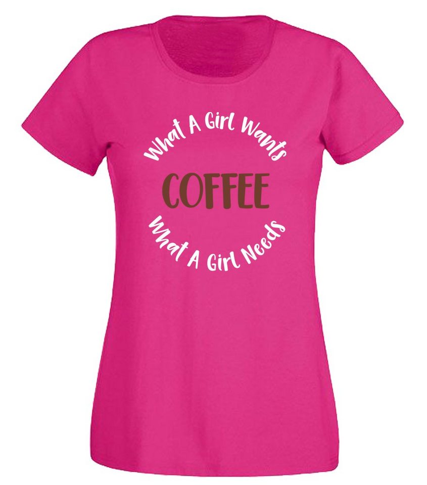 G-graphics T-Shirt Damen T-Shirt - COFFEE – What a girl wants, what a girl needs mit trendigem Frontprint, Slim-fit, Aufdruck auf der Vorderseite, Spruch/Sprüche/Print/Motiv, für jung & alt von G-graphics