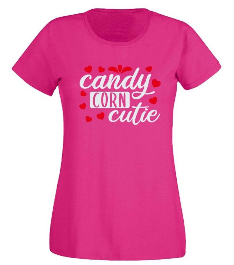G-graphics T-Shirt Damen T-Shirt - Candy Corn Cutie Slim-fit- Damen T-Shirt mit Statement / Spruch als Frontprint von G-graphics