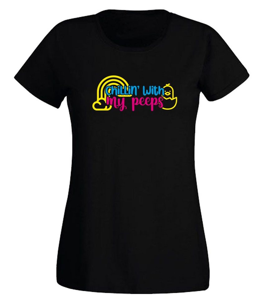 G-graphics T-Shirt Damen T-Shirt - Chillin´ with my peeps Slim-fit, mit trendigem Frontprint, Aufdruck auf der Vorderseite, Spruch/Sprüche/Print/Motiv, für jung & alt von G-graphics