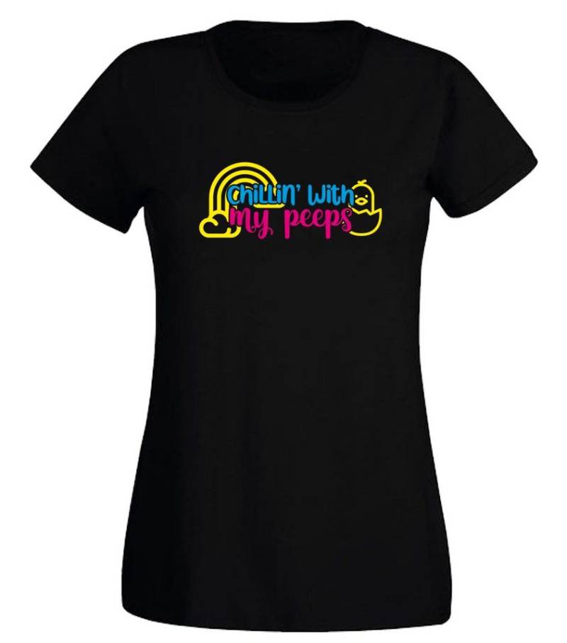 G-graphics T-Shirt Chillin´ with my peeps Slim-fit- Damen T-Shirt mit Statement / Spruch als Frontprint von G-graphics