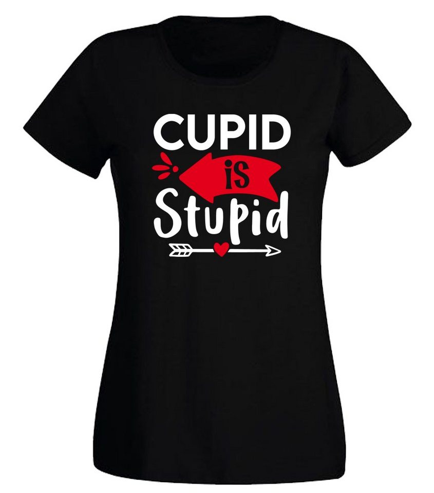 G-graphics T-Shirt Cupid is stupid Slim-fit Damen T-Shirt mit Frontprint zum Valentinstag von G-graphics