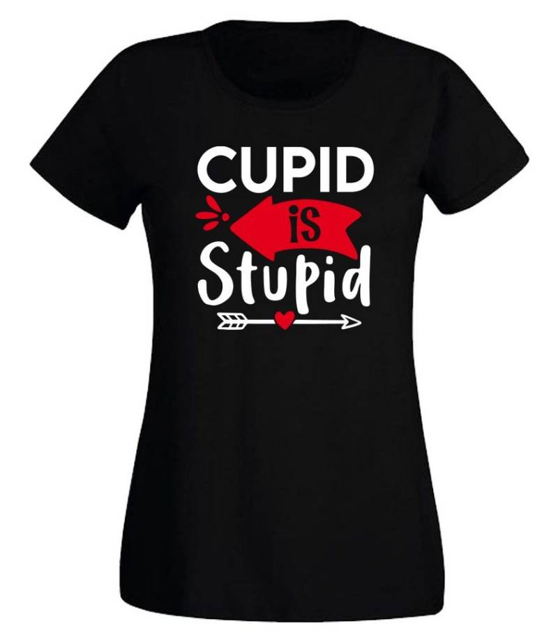 G-graphics T-Shirt Cupid is stupid Slim-fit Damen T-Shirt mit Frontprint zum Valentinstag von G-graphics