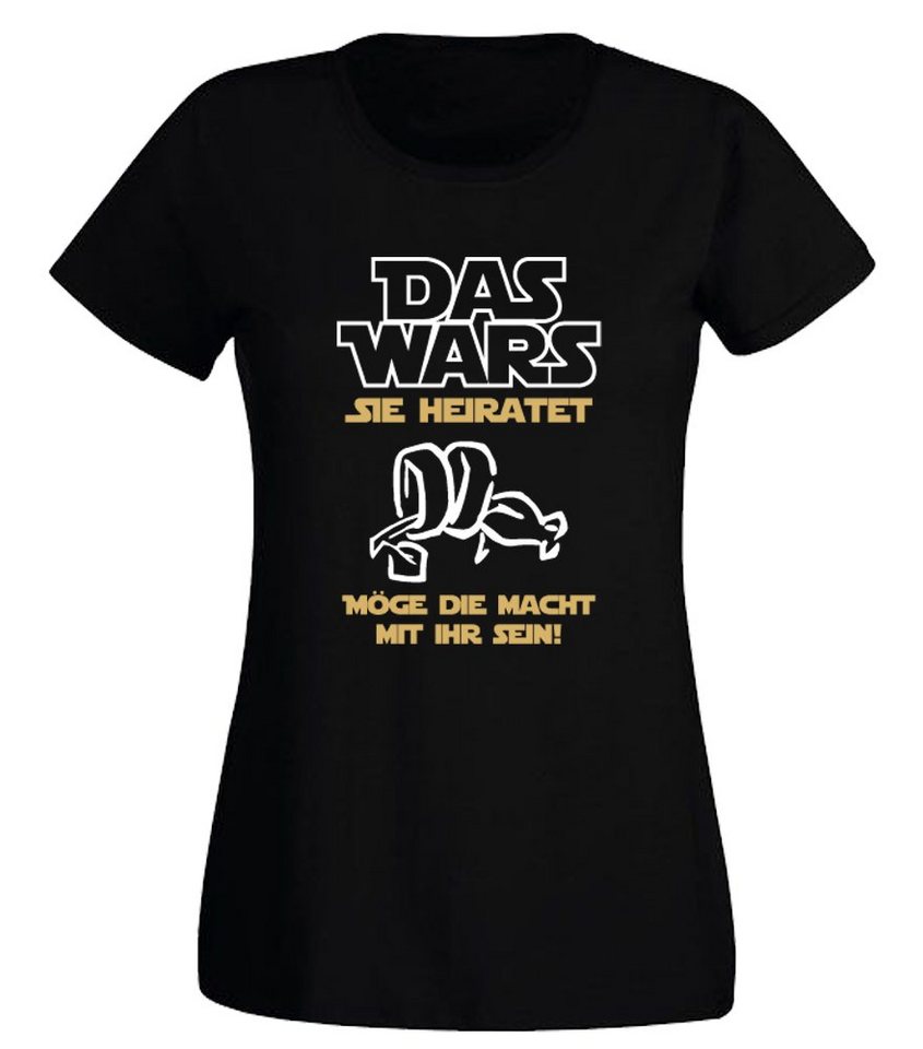 G-graphics T-Shirt Damen T-Shirt - Das wars – Sie heiratet JGA-Shirt, Junggesellinnen-Abschied, Poltershirts, mit Frontprint / Aufdruck auf der Vorderseite, Bachelorette, Slim-fit, für Begleiterin / Begleitung von G-graphics