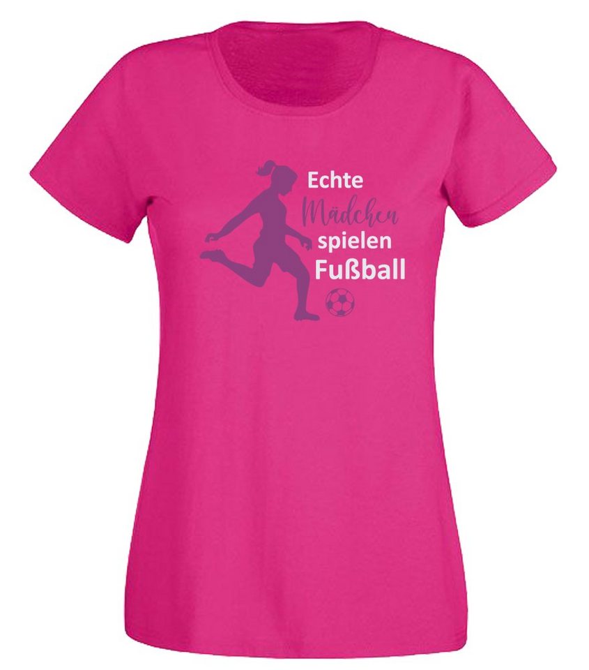 G-graphics T-Shirt Damen T-Shirt - Echte Mädchen spielen Fußball mit trendigem Frontprint, Slim-fit, Aufdruck auf der Vorderseite, Spruch/Sprüche/Print/Motiv, für jung & alt von G-graphics