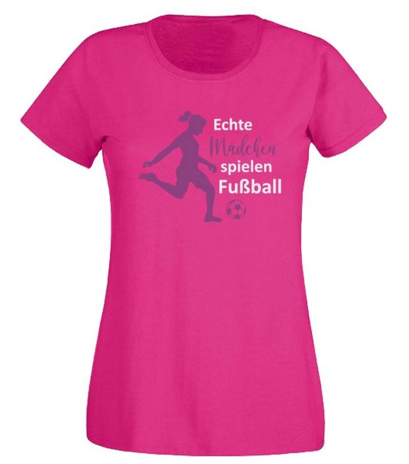 G-graphics T-Shirt Echte Mädchen spielen Fußball Slim-fit- Damen T-Shirt mit Statement / Spruch als Frontprint von G-graphics