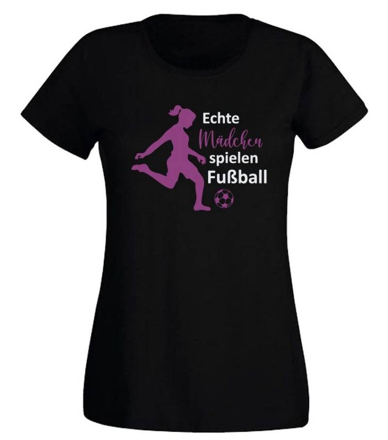 G-graphics T-Shirt Echte Mädchen spielen Fußball Slim-fit- Damen T-Shirt mit Statement / Spruch als Frontprint von G-graphics