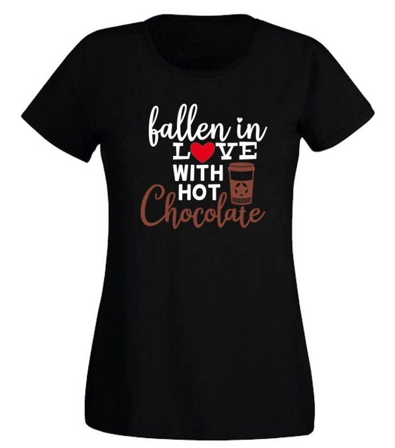 G-graphics T-Shirt Fallen in love with hot Chocolate Slim-fit- Damen T-Shirt mit Frontprint zum Valentinstag von G-graphics