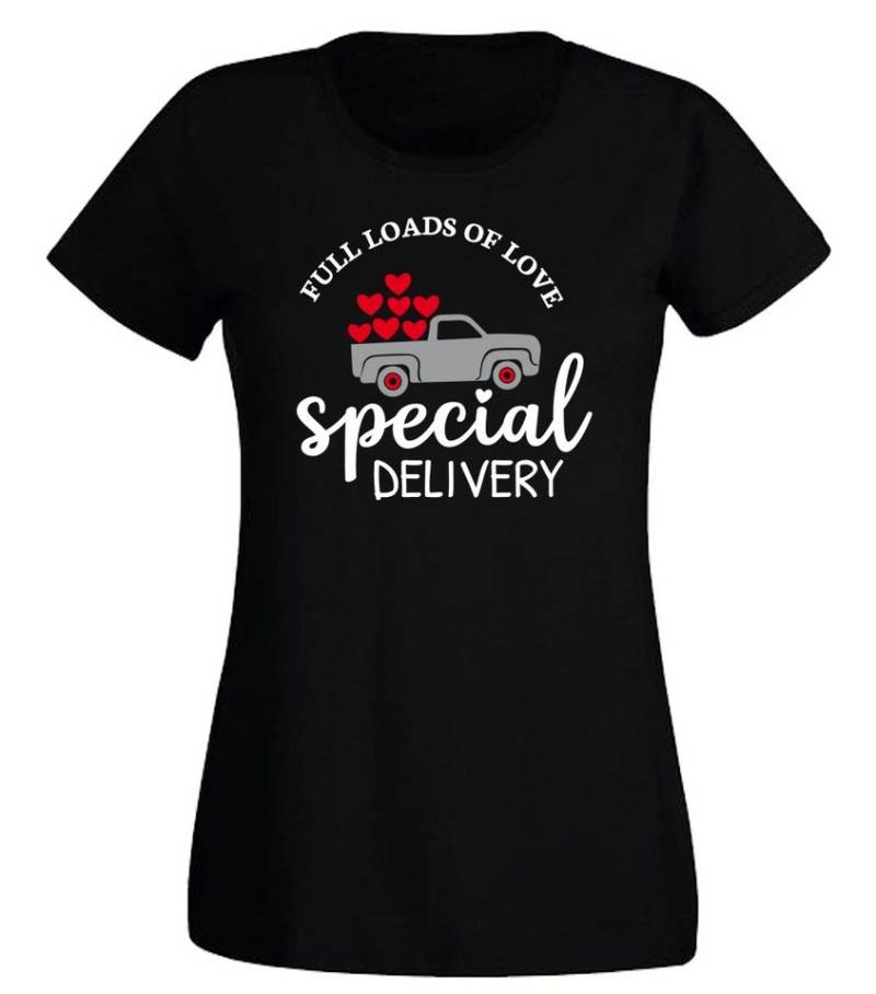 G-graphics T-Shirt Full loads of love – Special Delivery Slim-fit Damen T-Shirt mit Frontprint zum Valentinstag von G-graphics