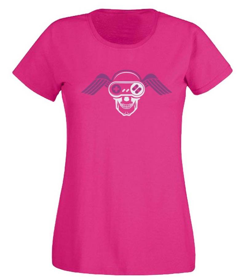 G-graphics T-Shirt Gamepad-Skull mit Flügeln Slim-fit- Damen T-Shirt mit Frontprint-Statement für Gamerinnen von G-graphics