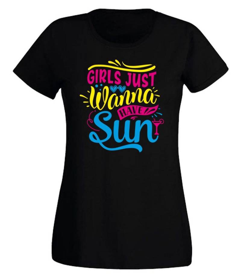 G-graphics T-Shirt Girls just wanna have Sun Slim-fit- Damen T-Shirt mit Statement / Spruch als Frontprint von G-graphics