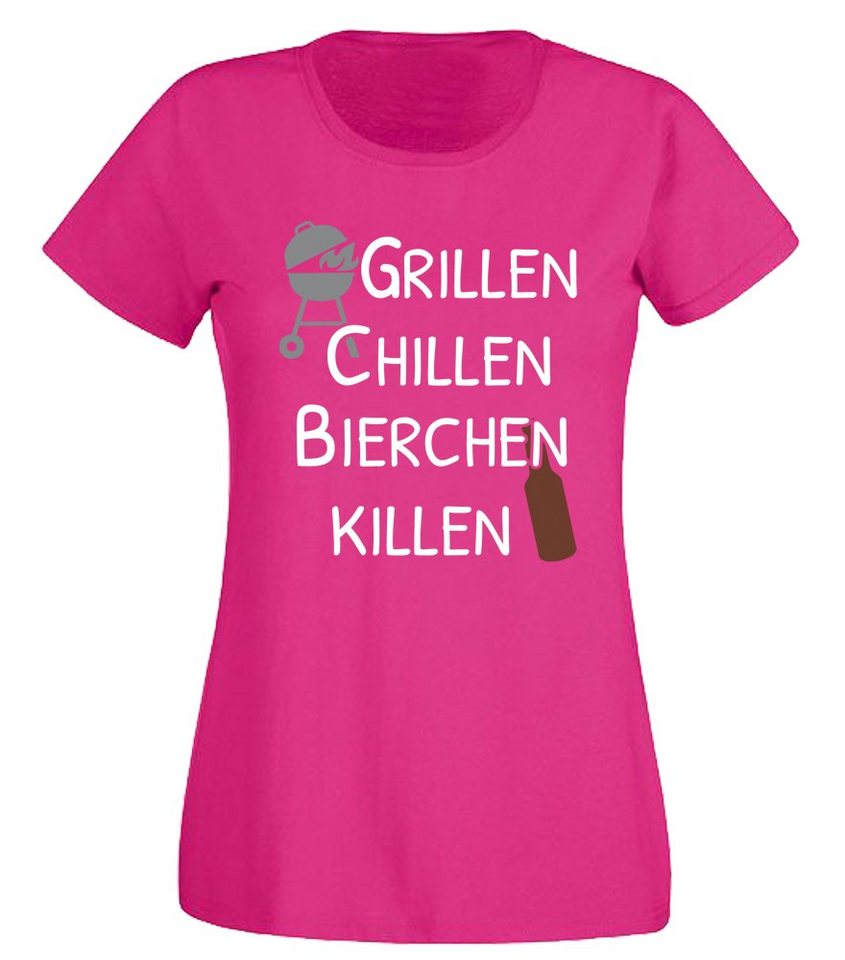 G-graphics T-Shirt Grillen Chillen Bierchen killen Slim-fit- Damen T-Shirt mit Statement / Motiv als Frontprint von G-graphics