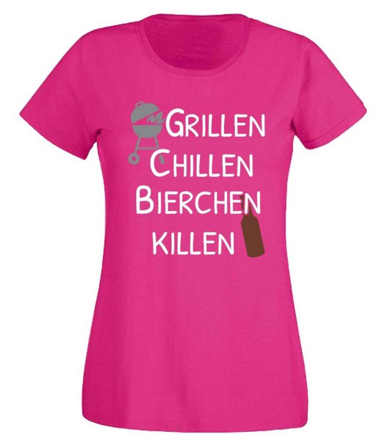 G-graphics T-Shirt Grillen Chillen Bierchen killen Slim-fit- Damen T-Shirt mit Statement / Motiv als Frontprint von G-graphics