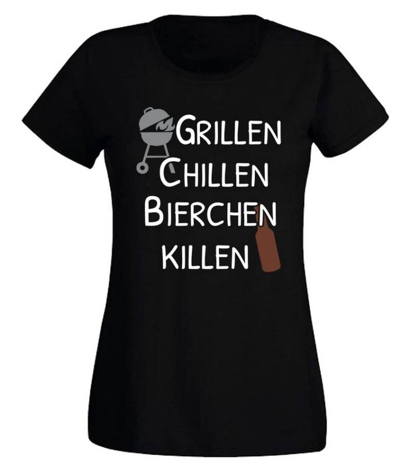G-graphics T-Shirt Grillen Chillen Bierchen killen Slim-fit- Damen T-Shirt mit Statement / Motiv als Frontprint von G-graphics