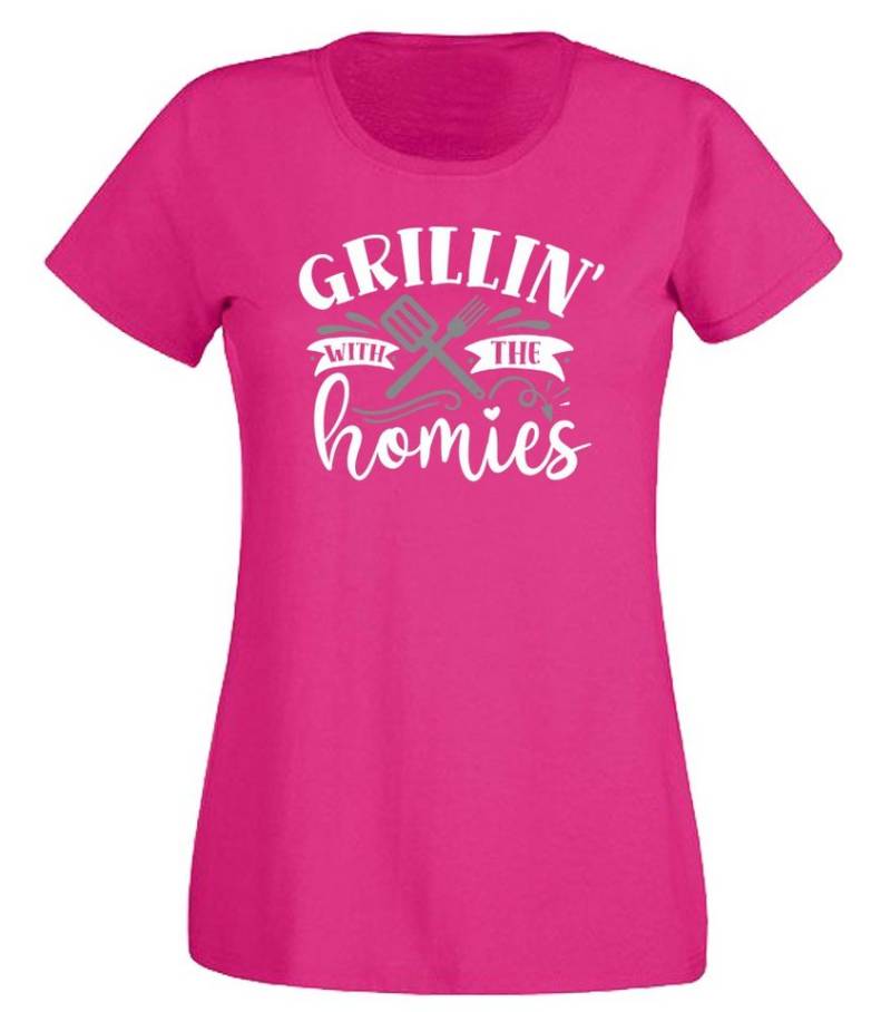 G-graphics T-Shirt Grillin´ with the homies Slim-fit- Damen T-Shirt mit Statement / Spruch als Frontprint von G-graphics