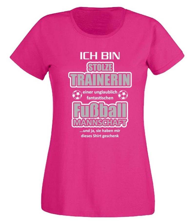 G-graphics T-Shirt Ich bin Trainerin einer Fußball Mannschaft Slim-fit- Damen T-Shirt mit Statement / Spruch als Frontprint von G-graphics