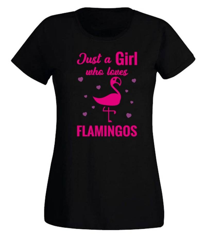 G-graphics T-Shirt Just a Girl who loves Flamingos Slim-fit- Damen T-Shirt mit Statement / Spruch als Frontprint von G-graphics
